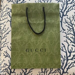 Gucci Olive Green Embossed Logo Shopping Bag with Black Rope Handles
